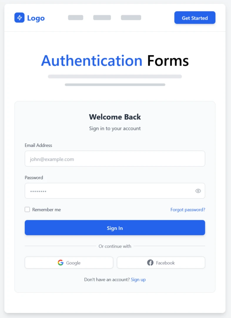 Authentication or Registration Form Components